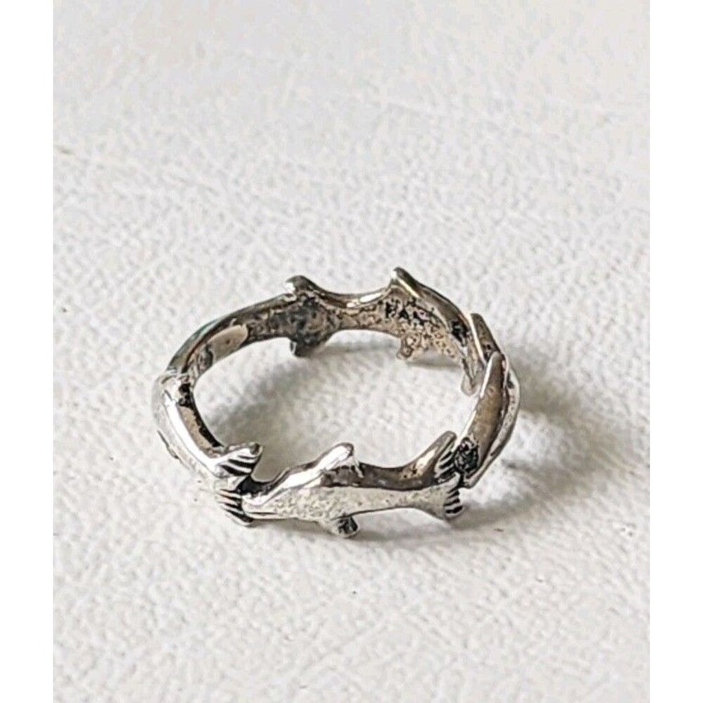 Vintage Fas Swimming Dolphins Sterling Silver Ring - Size 6.5 3g